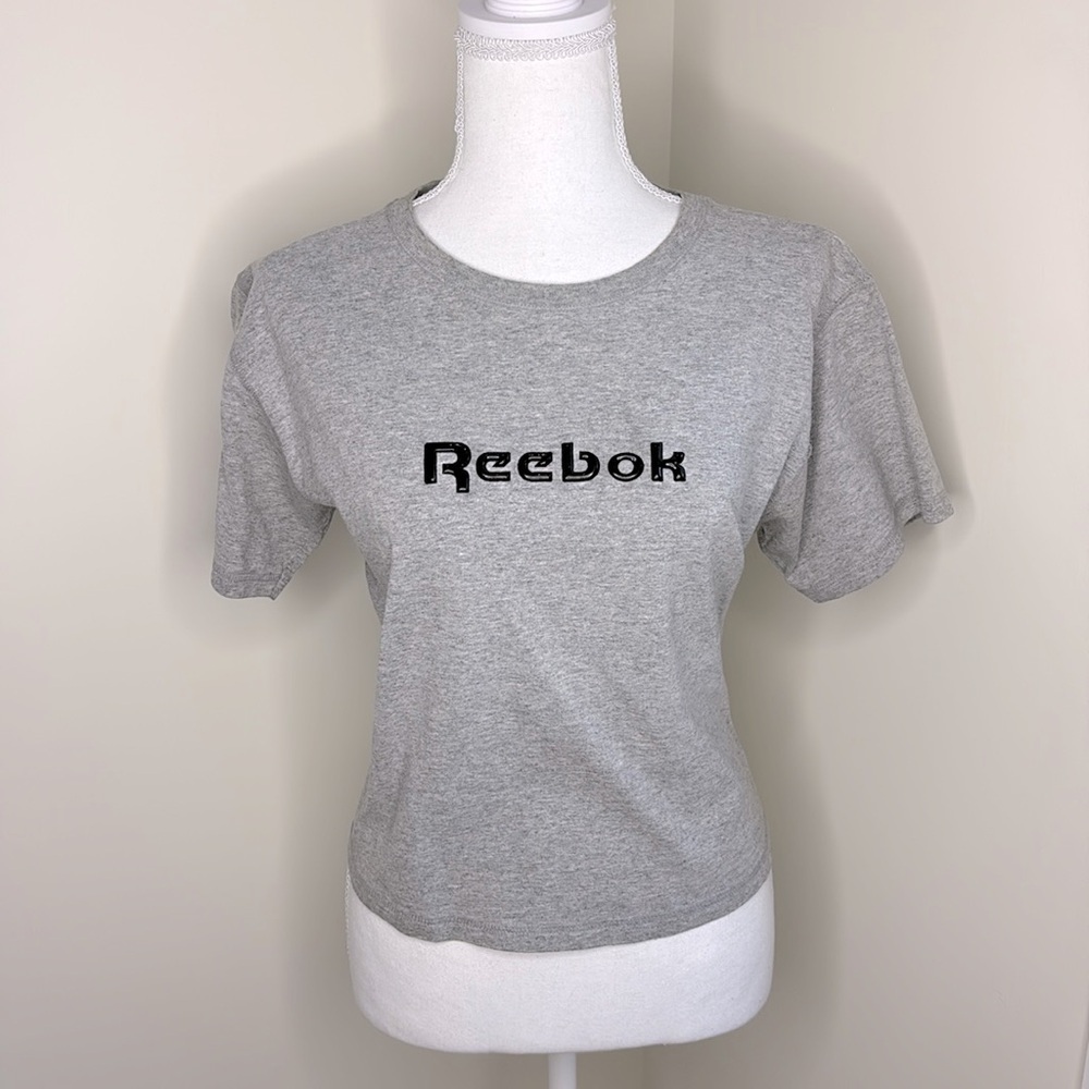 Reebok Gray Tee with Plastic Lettering. Vintage Y2K. Small
